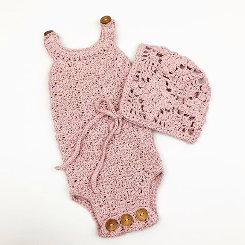 Handmade Crotchet Romper & Bonnet
